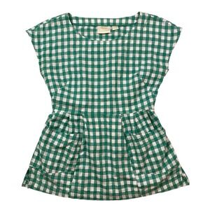 Maeve Anthropologie Gingham Plaid Tunic Cap Sleeve Top Green & White Size 10